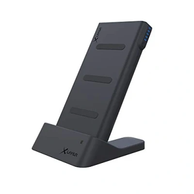 Obrázek Xlayer Bezdrátová nabíječka s nabíjecí stanicí 6 000 mAh indukční 2 v 1 stanice Qi externím akumulátorem pro přístroje a chytré telefony kompatibilní indukcí antracitová