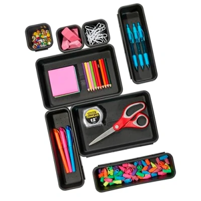 Obrázek madesmart 8 teiliges ineinandergreifendes Mülltonnen Set für Schubladenorganisation, Kunststoff, ineinandergreifende Junk Schubladen Organizer, Tablett, Granit