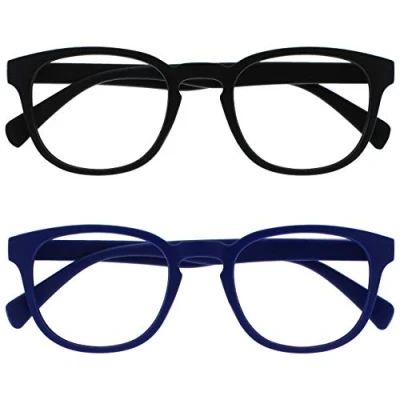 Obrázek OPULIZE Pop brýle na čtení balení po 2 kusech kulaté matné rámové pružinové panty odolné proti poškrábání černé modré pánské dámské RR2 13 +1. 50