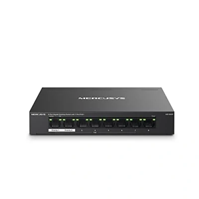 Obrázek Mercusys MS108GP PoE Switch 8 Port Gigabit LAN mit 7 PoE+ Ports, bis zu 30 W pro und 65 für alle 802.3af/at PoE, lüfterlos, Plug and Play, Robustes Metallgehäuse