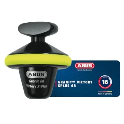 Obrázek ABUS Bremsscheibenschloss GRANIT™ Victory Xplus 68 halb Motorradschloss mit Alarm hohe Sicherheit und zuverlässiger Diebstahlschutz auch für E Scooter &amp; Mopeds 14 mm Schließbolzen, Gelb