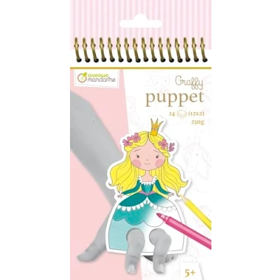 Obrázek Avenue Mandarine GY008O Malovací blok Graffy Puppet, 250 g kreslicí papír s 12 motivy x 2, ideální pro děti od 5 let, 1 kus, prince a princezny, černá/bílá