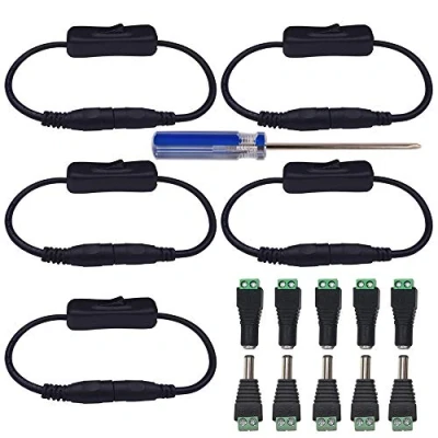 Obrázek GTIWUNG 10 kusů 5,5 mm x 2,1 samec a samice DC zástrčka síťový adaptér pro CCTV kameru LED lišta svítící, dutá (5xDC zásuvka, 5xDC konektor)+5 12V inline spínač