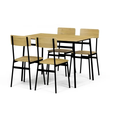 Obrázek Jídelní set (1+4), MDF dekor divoký dub, čtyřnohá kovová podnož, černý matný lak AUT O2155 OAK