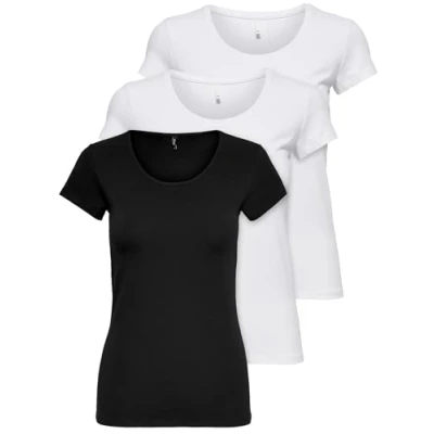 Obrázek ONLY 3 ks dámské tričko černé nebo bílé Krátké rukávy dlouhé Basic Letní XS S M L XL 15209153, Mix barev 2