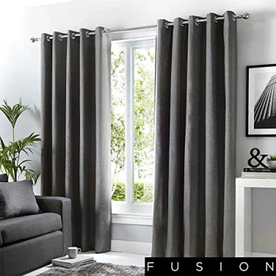 Obrázek Fusion Sorbonne 100% bavlna oční linky s podšívkou závěsy, antracit, 90 x 72&quot; (229 183 cm)