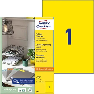 Obrázek Avery Zweckform 3473 barevné páska pro (210 x 297 mm) 100 listů/100 Žlutá