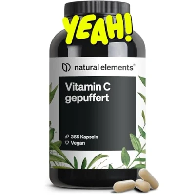 Obrázek Vitamín C 500 mg 365 tobolek Premium: Z rostlinné fermentace a pufrovaných (pH neutrální, bez kyselin, šetrný k žaludku) laboratorně testováno, veganské vyrobeno v Německu