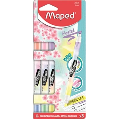 Obrázek Maped Oboustranný zvýrazňovač textu, fixy FLUO DUO PASTEL x3 Marker pastelové odstíny, 734128