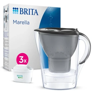 Obrázek BRITA Wasserfilter Kanne Marella graphit (2,4l) inkl. 3x MAXTRA PRO All in 1 Kartusche Filter zur Reduzierung von Kalk, Chlor, Blei, Kupfer &amp; geschmacksstörenden Stoffen im Wasser