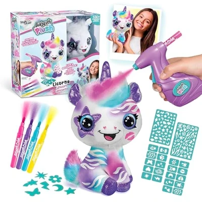 Obrázek Canal Toys Airbrush Plush OFG 228 your toy, bemalen Sie Ihr eigenes Plüschtier mit elektrischer Spritzpistole, Markern und Schablonen, 1 Einhorn Plüsch, weiß
