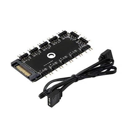 Obrázek 3 Pin 5V ARGB Controller, CERRXIAN 1 až 11 Ports HUB, 12 Wege, 5 V, RGB LED Splitter Hub s podporou SATA Port. Magic Tape a šroubovací upevnění
