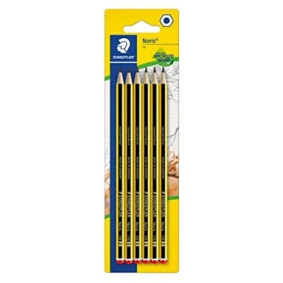 Obrázek STAEDTLER Tužka Noris 120, Made from Upcycled Wood, stupeň tvrdosti HB, protiskluzový měkký povrch, vysoká pevnost v knize, kvalita in Germany, blistrová karta s 6 kusy, 120 2BK6DA
