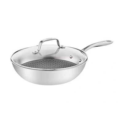 Obrázek Tefal Pánev E49716 Eternal Mesh Wok s vrstvou ze síťoviny odolnou proti poškrábání bez PFOA vhodná pro všechny typy sporáků, také indukční sporáky vč. skleněné poklice ušlechtilá ocel