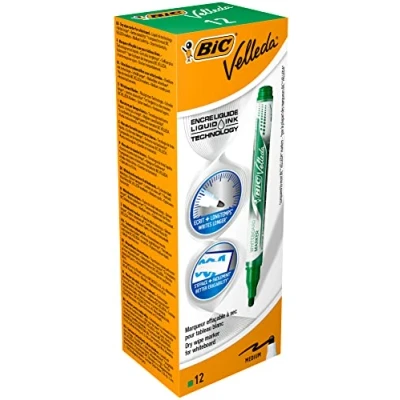 Obrázek BIC Velleda Whiteboard pro značkovač, Liquid Ink Tank, suchý utěrkou, 12 kusů, Zelená