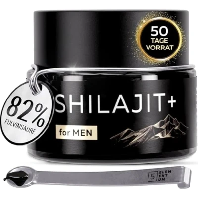 Obrázek Prémiový Shilajit originální Himalájit pro muže 82% kyselina fulvinová 25 g s 87 minerály Mumijo vysoké dávkování ruční sklizeň vč. 500 mg dávkovací lžíce