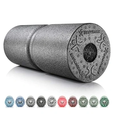 Obrázek BODYMATE Fasciální váleček CARE středně tvrdý s obvodovou drážkou k odlehčení páteře E Book Carbon Grey 35 x 14 cm