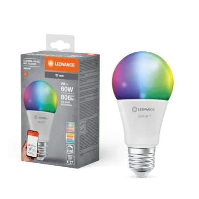 Obrázek LEDVANCE E27 LED žárovka, Smart Home Wifi světelný zdroj s 9 W (806 lumenů) nahrazuje 60W žárovku, stmívatelná, RGBW barva světla (2700 6500 K), kompatibilní Alexa, google nebo aplikace, žárovky v
