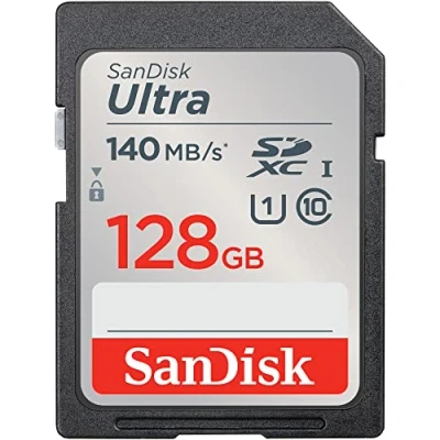 Obrázek SanDisk Paměťová karta Ultra SDXC UHS I 128 GB (pro kompaktní fotoaparáty vstupní a střední třídy, videa ve Full HD, U1, C10,V10, rychlost čtení až 140 MB/s)