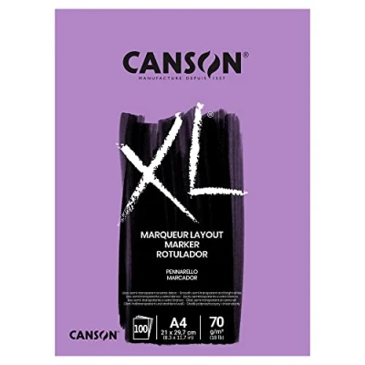 Obrázek CANSON XL popisovač, polotransparentní, velmi hladký kreslicí papír, 70 g/m², na krátké straně lepený blok, DIN A4 21 x 29,7 cm, extra bílá, 100 listů