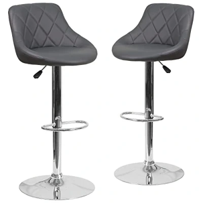 Obrázek Flash Furniture Caldwell Barhocker aus Vinyl, höhenverstellbar, verchromt, Grau, 2 Stück