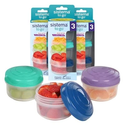 Obrázek Sistema Snack Pots Mini Bites TO GO dózy na uchovávání potravin 130 ml stohovatelné svačinové boxy s víkem bez BPA 9 kusů