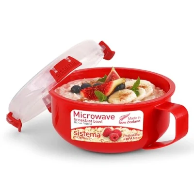 Obrázek Sistema Microwave snídaňová miska 850 ml kulatá dóza na uchovávání potravin s víkem vhodná do mikrovlnné trouby bez BPA červená