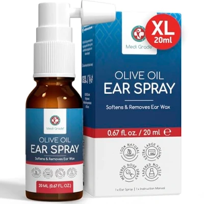 Obrázek Medi Grade Olivenöl Spray Ohrenschmalz Entferner bei Verstopften Ohren, 20 ml 100% Natürliches, Weicht Verhärtetes auf und Ablagerungen Über 50 Effektive Ohrenreinigung