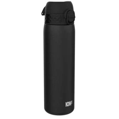 Obrázek Ion8 Stahl Trinkflasche, 600 ml, Auslaufsicher, Einhandöffnung, Sichere Verriegelung, Spülmaschinenfest, Klappdeckel, Tragegriff, Leicht zu Reinigen, Langlebig &amp; Kratzfest, Schwarz