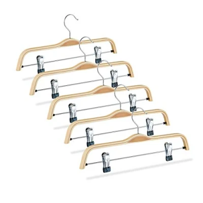 Obrázek Relaxdays ramínko Dřevo 5er Set, nastavitelné &amp; pogumovaná svorek, 360 otočná háčky, 37 cm široký, různé. barvy