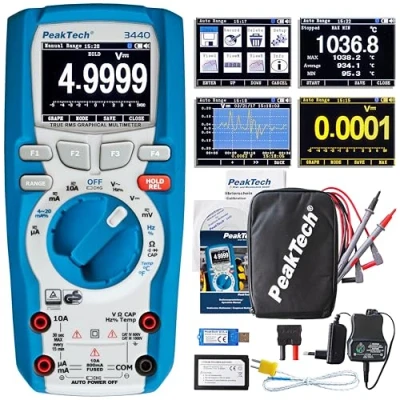 Obrázek PeakTech 3440 digitální multimetr + 4.0 Bluetooth a grafický displej [3 roky záruka] 50000 Counts, profesionální multimetr, TÜV/GS, zkoušečka napětí, měřič napětí CAT III