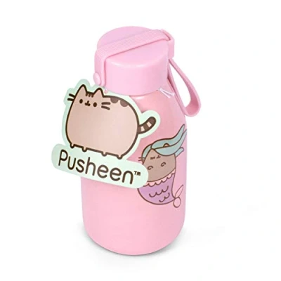 Obrázek Pusheen Láhev na pití mořská panna růžová, potištěná, z keramiky, objem cca 340 ml.