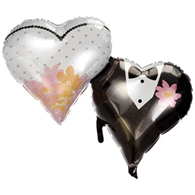Obrázek Wedding Couple Hearts SuperShape Foil Balloons 30&quot;/76 cm w x 25&quot;/63cm h