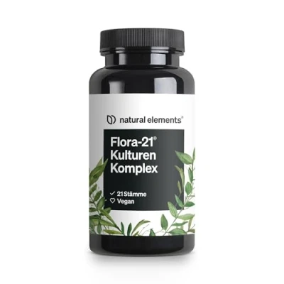 Obrázek Komplex Flora 21® Kulturen 21 kmenů bakterií + bio inulin 60 kapslí odolných žaludečním šťávám laboratorně testováno, veganské, vysoké dávky a vyrobeno v Německu