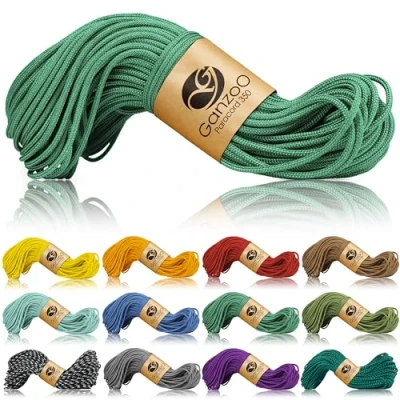 Obrázek Ganzoo Paracord 350 lano, nylon polyester, 2,5 mm, typ 1, 30 m, outdoorová šňůra, univerzální takt pro náramek, psí obojek, vodítko psy, kempování, přežití, trávově zelená