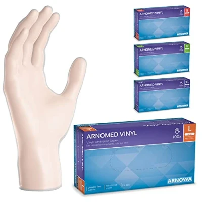 Obrázek ARNOMED jednorázové rukavice L, vinylové rukavice, se 100 kusy/krabičkou, bez pudru, gumové latexu,
