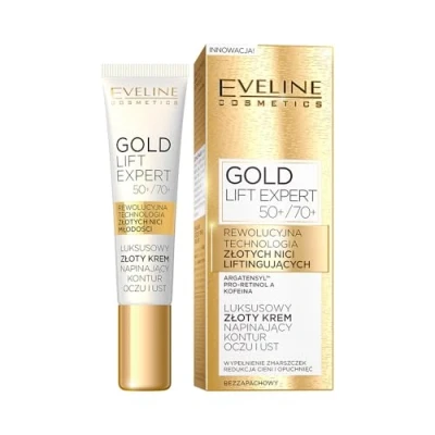 Obrázek Eveline Cosmetics Gold Lift Expert Luxus zpevňující krém na kontury očí A rtů 50+/70+ s anti aging komplexy, 24K zlato, Pro Retinol 15 ml