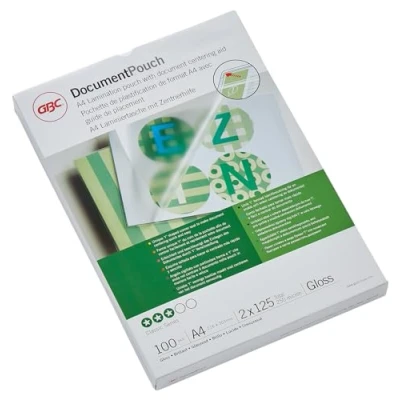 Obrázek GBC laminovací fólie A4 125 mic, robustní kapsy v balení po 100 kusech, lesklé, průhledné, ideální pro kancelář a školy, 3200723