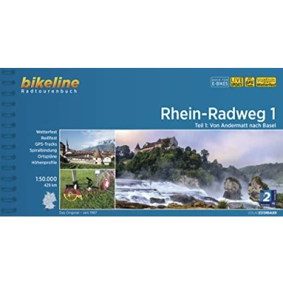 Obrázek Rhein Radweg / 1: Von Andermatt nach Basel, 1:50.000, 429 km, wetterfest/reißfest, GPS Tracks Download, LiveUpdate (Bikeline Radtourenbücher)