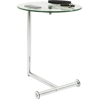 Obrázek Kare Designový servírovací stolek Easy Living, chrom, kulatý, 46 cm průměr, pojízdný, pod laptop, noční stolek, do obývacího pokoje, skleněná deska stolu, ocelová konstrukce, 63 x