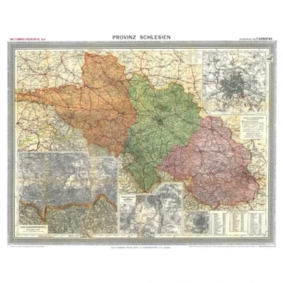 Obrázek Historische Karte: Provinz SCHLESIEN im Deutschen Reich um 1910 [gerollt]: Carl Flemmings Generalkarte, No. 8. Regierungsbezirke Liegnitz, Oppeln, ... Breslau. Fürstenstein und Salzbrunn