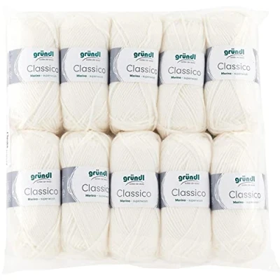 Obrázek Gründl Classico vlna (OEKO TEX® certifikovaná pletací příze z 50 % střižní vlny (Merino) a polyakryl, g/120 m, tloušťka jehlic: 3,5 4,5, 10 klubko á g), bílá
