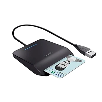 Obrázek Trust Primo DNI čtečka karet osobní průkaz, čipových karet, v souladu s FIPS 201, TAA a ISO 7816 třídy A, B, C, 100 cm USB kabel, Plug &amp; Play, černá
