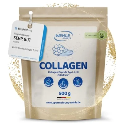Obrázek Kolagenový prášek 500 g hydrolyzované kolagenové peptidy chuťově neutrální proteinový Wehle Sports Made in Germany kolagen typu 1 2 3 Lift Drink
