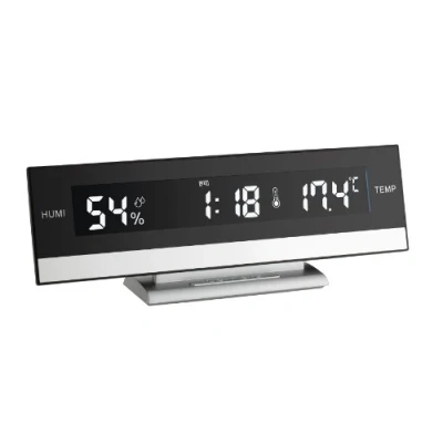 Obrázek TFA Dostmann Digitální budík, 60.2011, s pokojovým klimatem, datum a den v týdnu, budík funkcí snooze, černá/stříbrná
