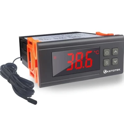 Obrázek KETOTEK Regulátor teploty 230 V s čidlem KT1000, digitální termostat 220 2m vodotěsnou sondou, dvojitá relé monitoring pro topení, akvárium, inkubátor terárium