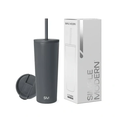 Obrázek Simple Modern Termohrnek s brčkem a víčkem Pohárek na pití uchem opakovaně použitelná ušlechtilá ocel Dárky pro ženy muže Classic 710 ml Graphite
