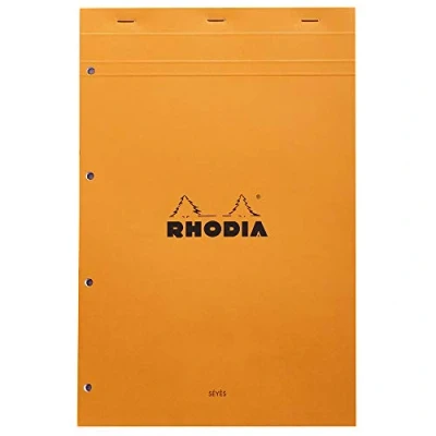 Obrázek Rhodia 20100C Poznámkový blok (DIN A4+, 21 x 31,8 cm, 80 listů, maštěný, děrovaný, francouzská linkování, g) 1 kus, oranžová
