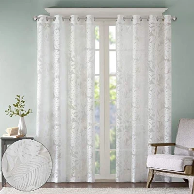 Obrázek Madison Park Halbdurchsichtiger Einzelvorhang, modern, botanisch, Bedruckt, mit Ösen, Fenstervorhang für Wohnzimmer, Schlafzimmer und Schlafsaal, 127 x 229 cm, tropisches Weiß