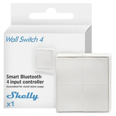 Obrázek Shelly BLU Wall Switch 4 Stand Alone Bluetooth spínač, bezdrátový, dálkové ovládání, vícenásobné kliknutí, šifrování, dlouhá životnost baterie, kompatibilní s aplikací Home Assistant, aplikace iOS